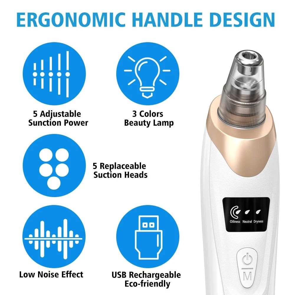 Electric Blackhead Remover – Pore Vacuum Cleaner with 5 Probes